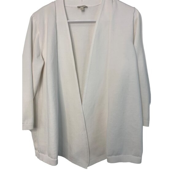 Talbots White Cotton Open-Front Cardigan Sweater Size M GUC 7421 3/4 sleeve - Picture 7 of 8